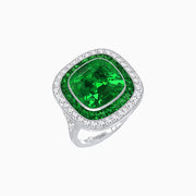Double Halo Art Deco Style Convertible Ring Pendant with Cushion Cut Center Stone - Shahin Jewelry